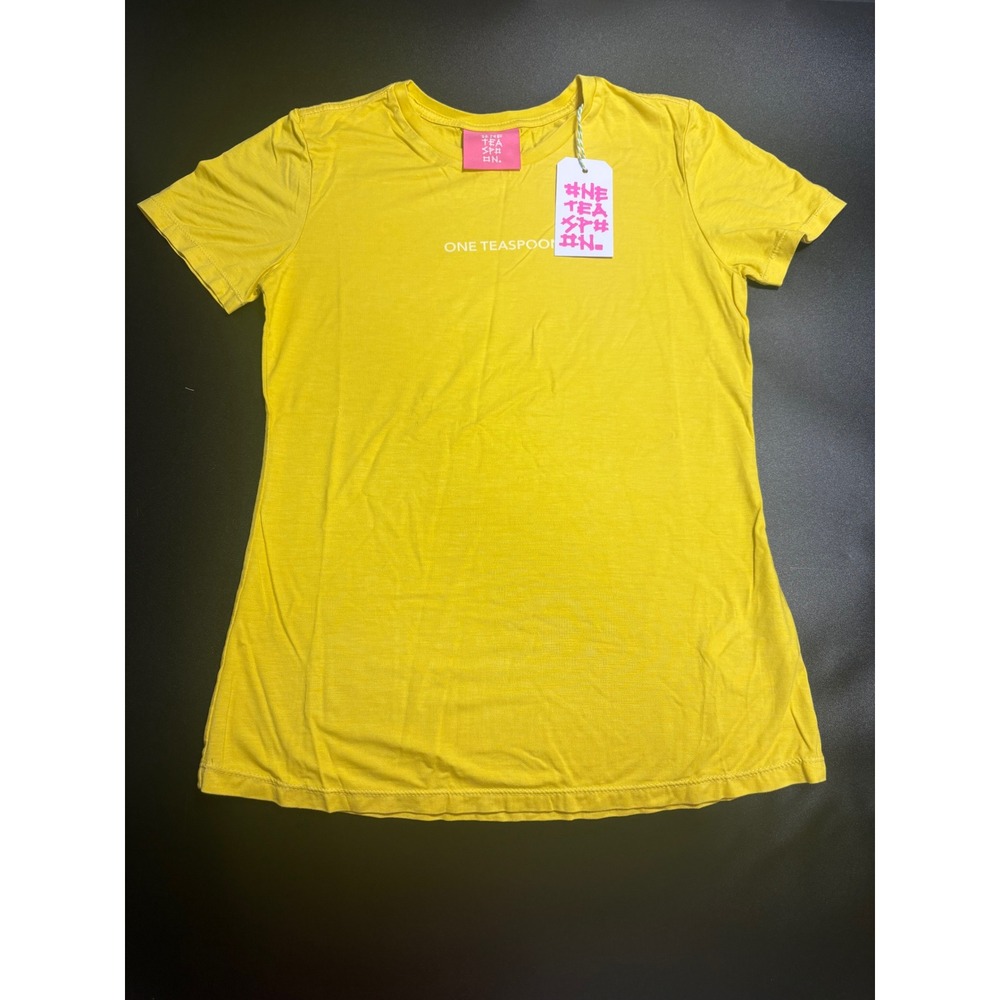 One‎ Teaspoon NEW Logo Fitted Tee Short Sleeve Top Casual Yellow Medium